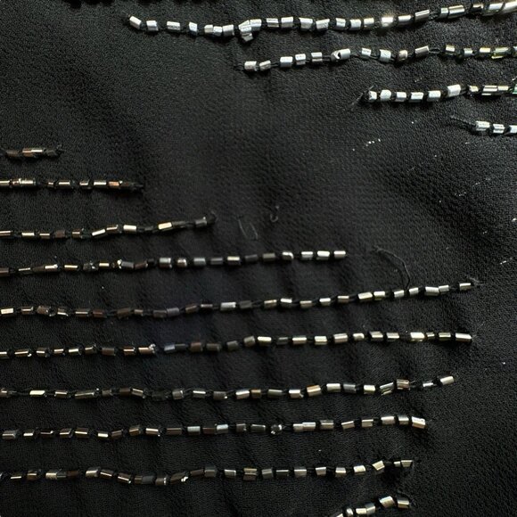 W118 Walter Baker Beaded Metallic Sheer Frayed Hem Tank Top Black Silver Size M - Picture 9 of 11